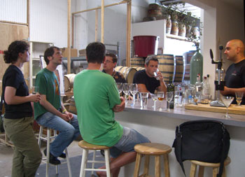The whole group at the bar.